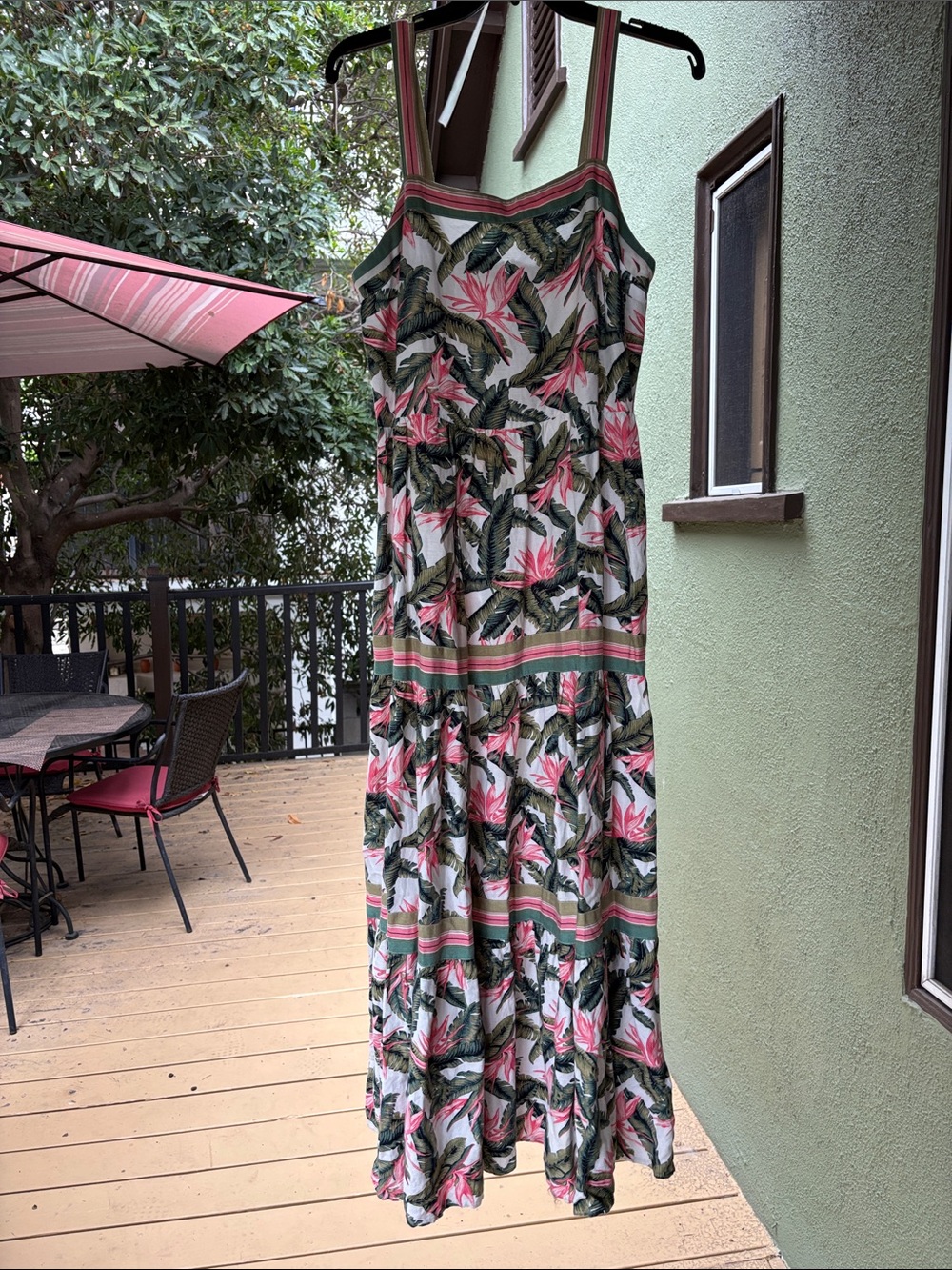 Loft Floral Palm-Print Pink & Green Maxi Sundress